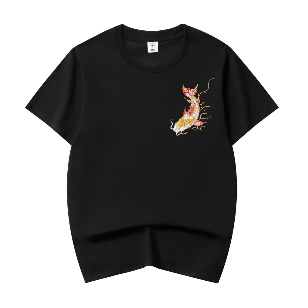 KH852 Golden Koi Fish Embroidery Tee