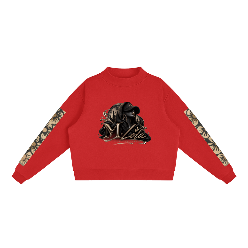M.Lola "Playing "Card" Essential Fleece Mock-Neck Crew Sweatshirt