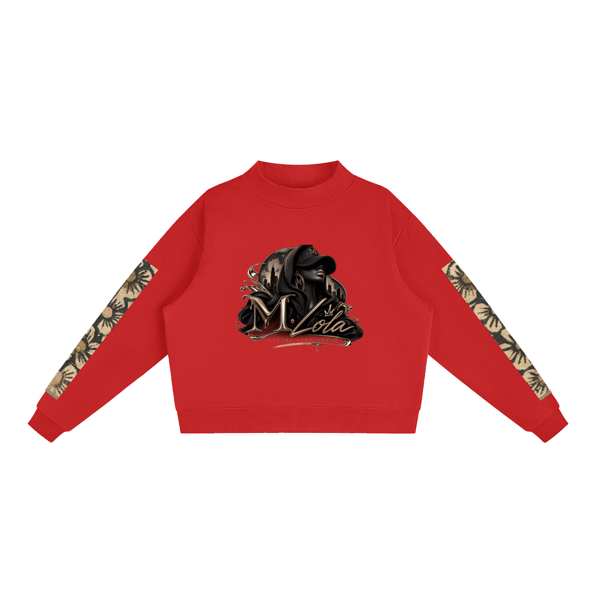M.Lola "Playing "Card" Essential Fleece Mock-Neck Crew Sweatshirt