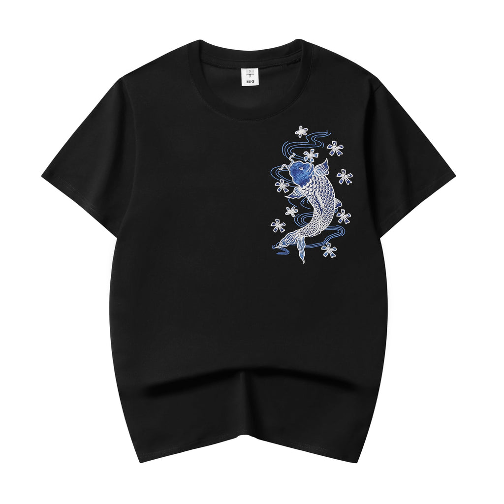 KH801 Blue Koi Embroidery Tee