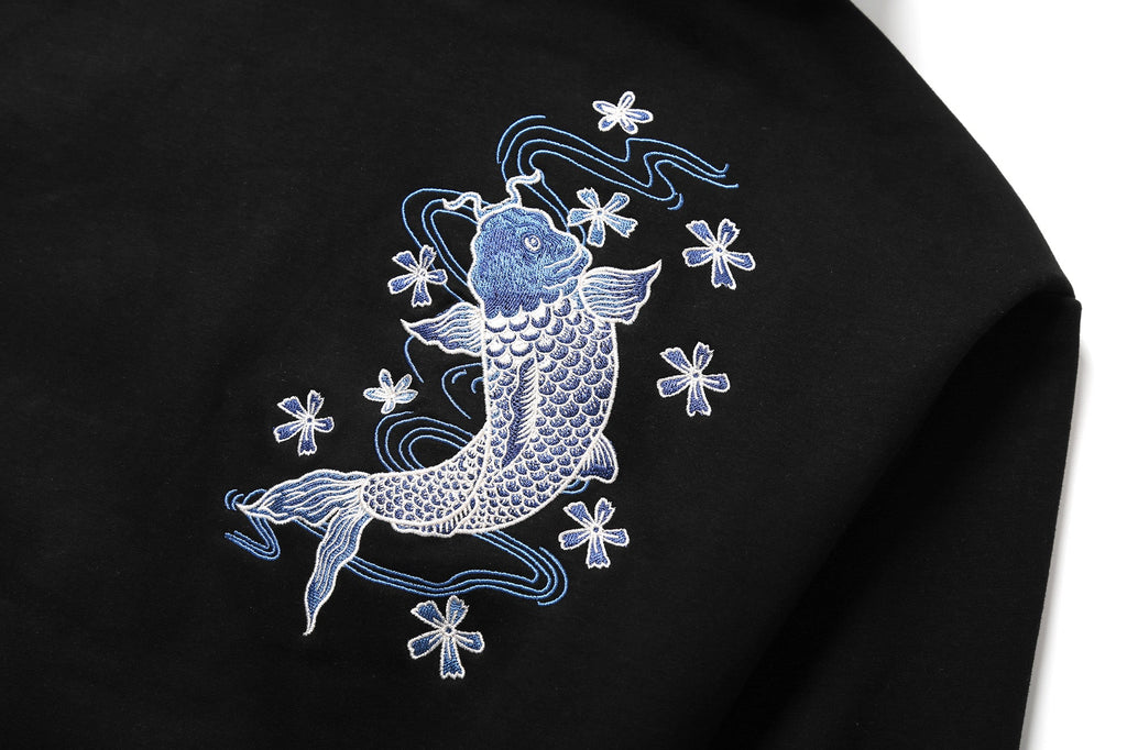 KH9015 Blue Koi Embroidery Hoodie