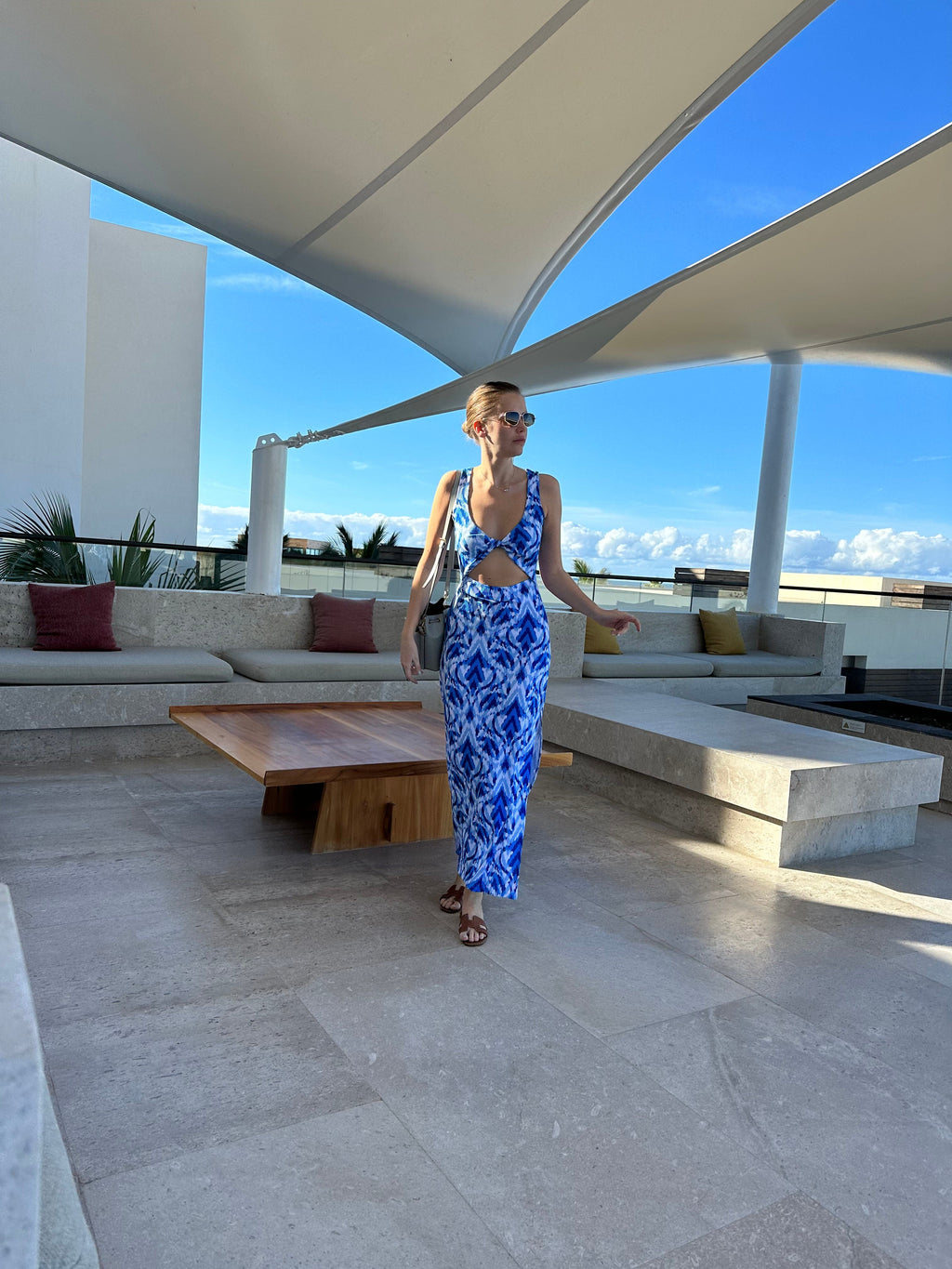 Krista Twist Dress - Blue Ikat