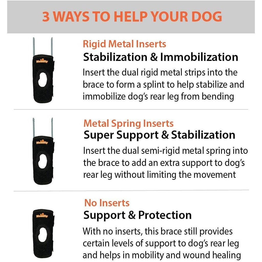 NeoAlly 3-in-1 Short Rear Leg Hock Brace for Smaller Dogs with Rigid and Spring Inserts | Safety Reflective Straps [Short Version] (Pair)
