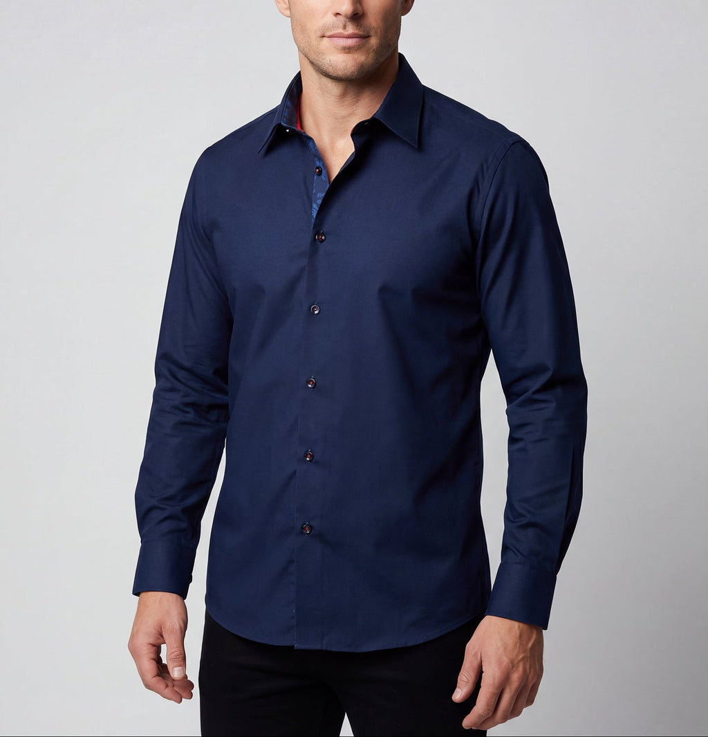 Geo  Button-Up Shirt With Contrast Details // Navy // Contemporary Fit (Regular)