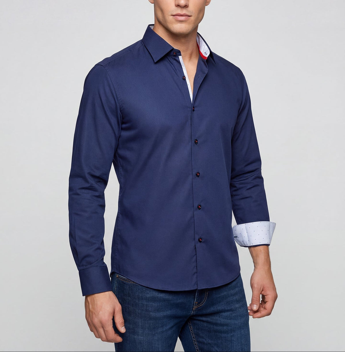 Alexander Button-Up Shirt With Contrast Details // Navy // Contemporary Fit (Regular)