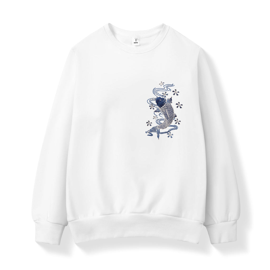 SW9015 Blue Koi Embroidery Sweater